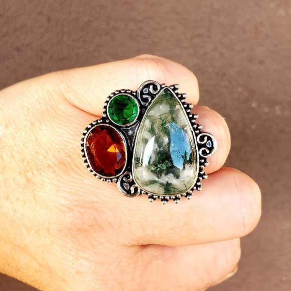 New Huge Moss Agate and Citrine 925 Silver Ring. - Picture 16 of 16